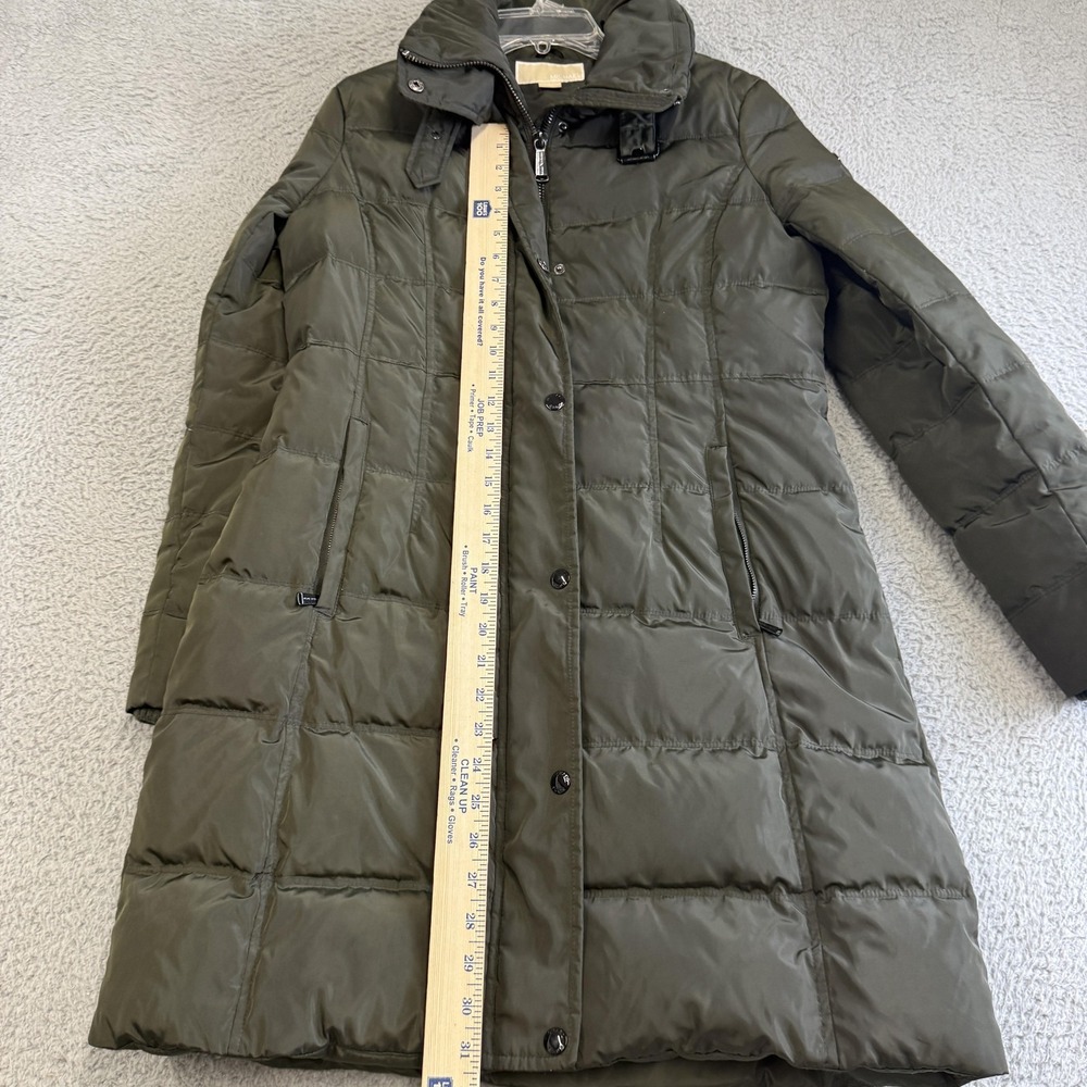 Michael Michael Kors Coat Womens Medium Green Down Puffer Quilted Zip Long‎ - Picture 8 of 16